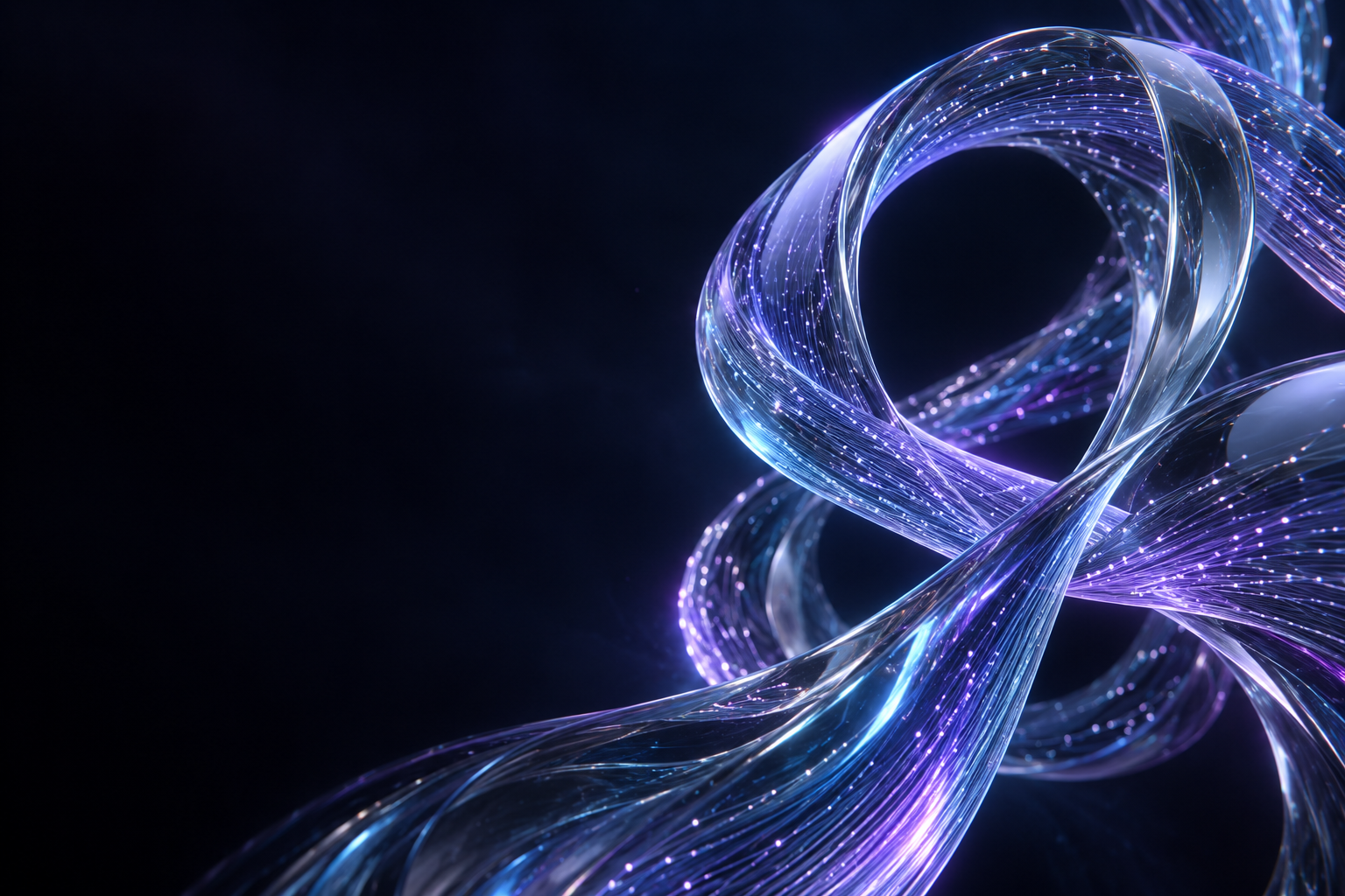 Sculptural streams of violet and cyan light representing connected data